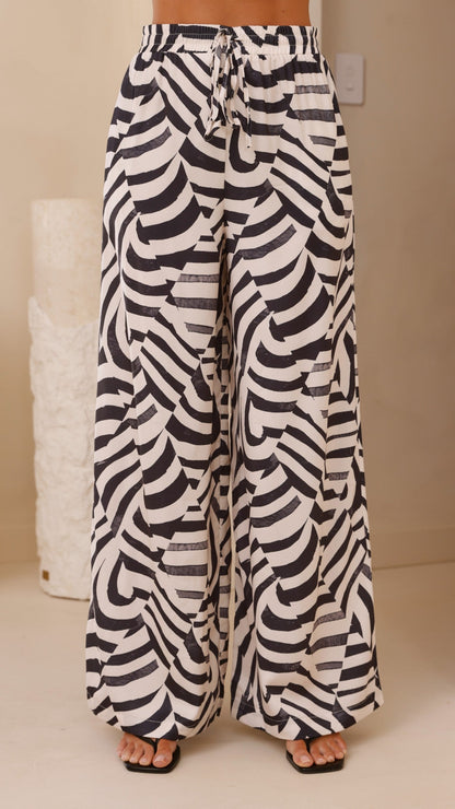 Eisley Pants - Black / Beige Geo Print