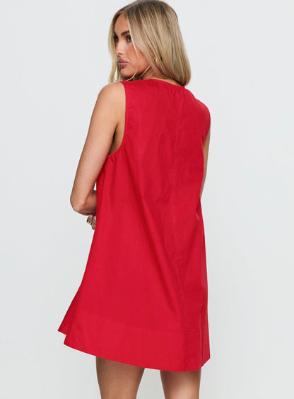 Eberta Ruched Baby Doll Mini Dress Red