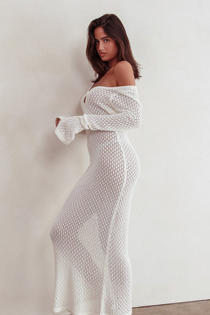 Hold My Heart Knit Maxi Dress Off White