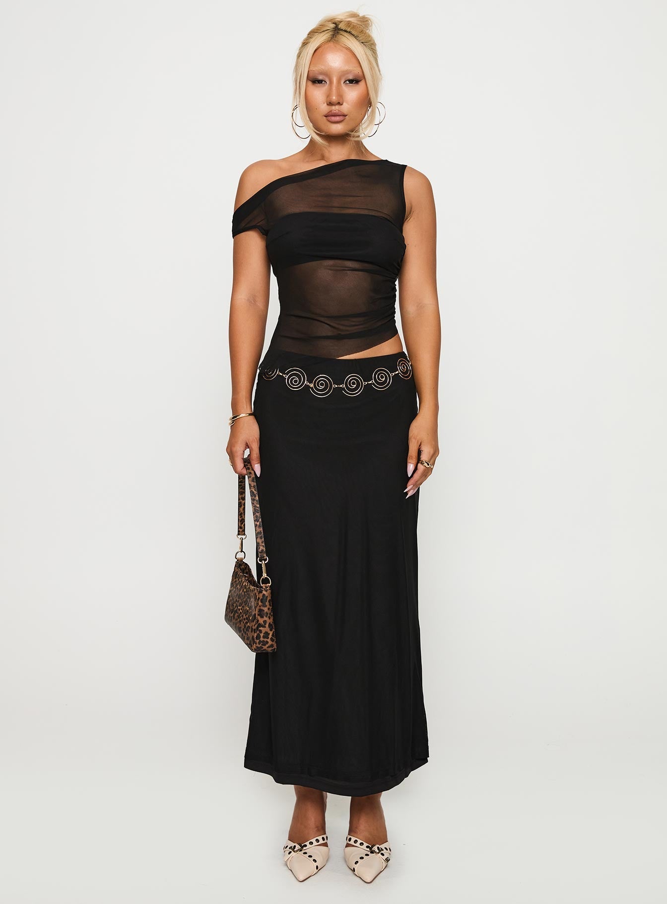 Aristocrat One Shoulder Mesh Set Black