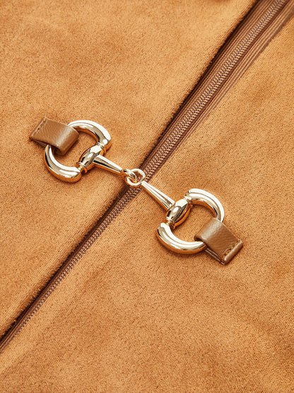 Suede Effect Metal-Detail Short Dress