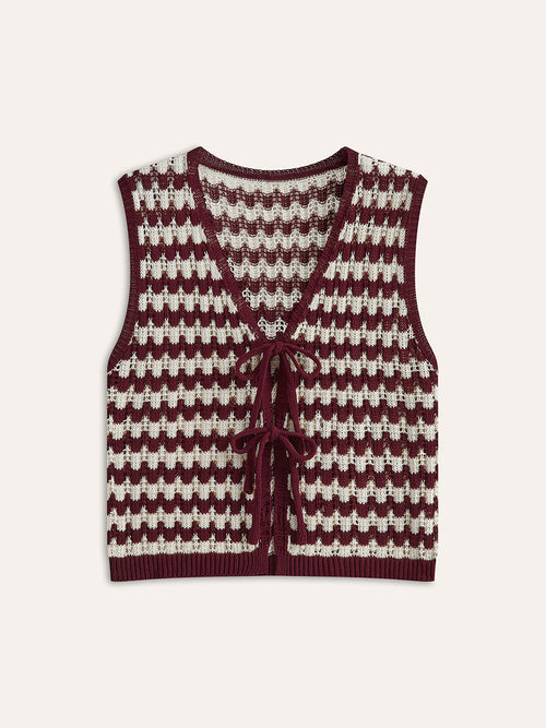 Contrast Bow-Tie Knit Top