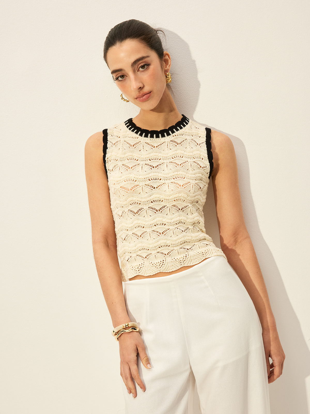 Crochet Contrast Trim Sweater Vest