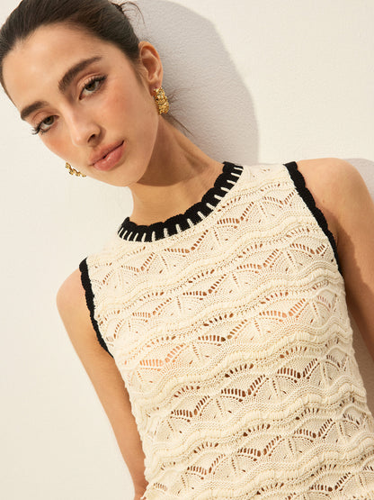 Crochet Contrast Trim Sweater Vest