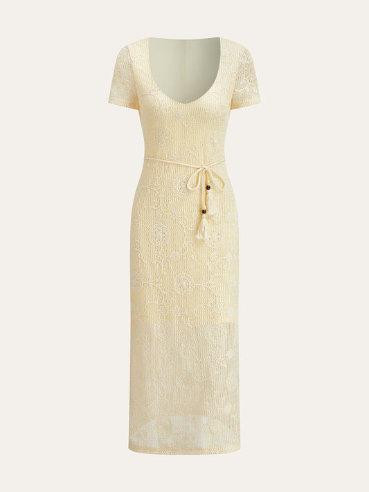 Crochet Belted Midi Dress