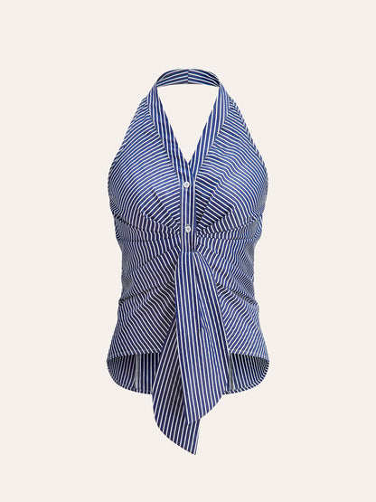 Striped Halter Tie Top