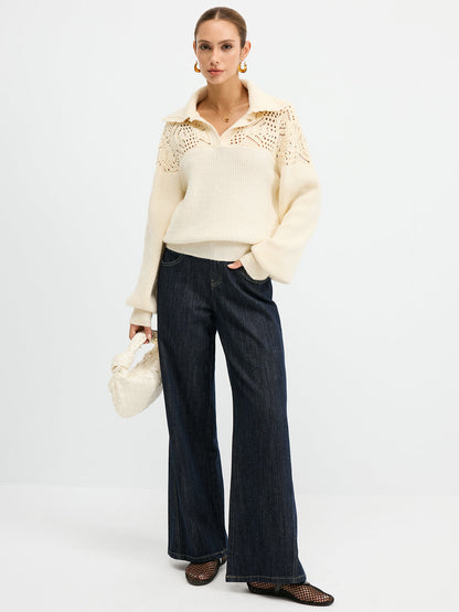 Openwork Polo Knit Sweater