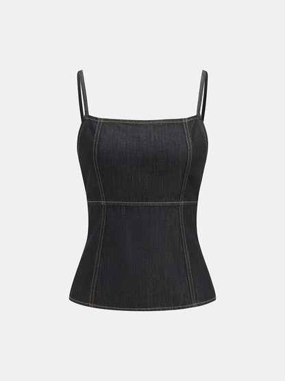 Contrast Stitch Denim Cami Top