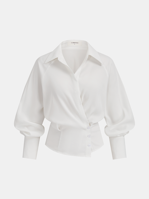 Bloused Waist Wrap-Front Blouse