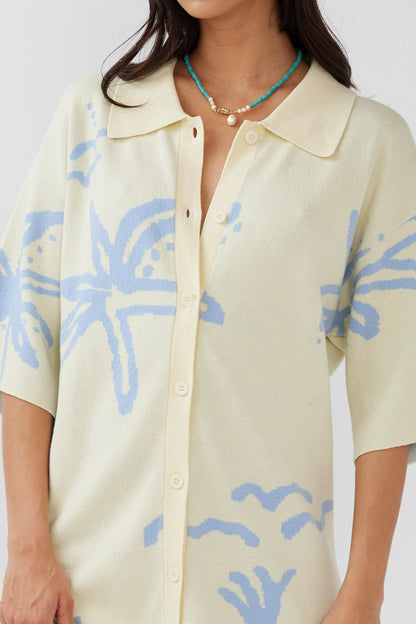 Nalani Button Up Knit Dress Lemon/Baby Blue