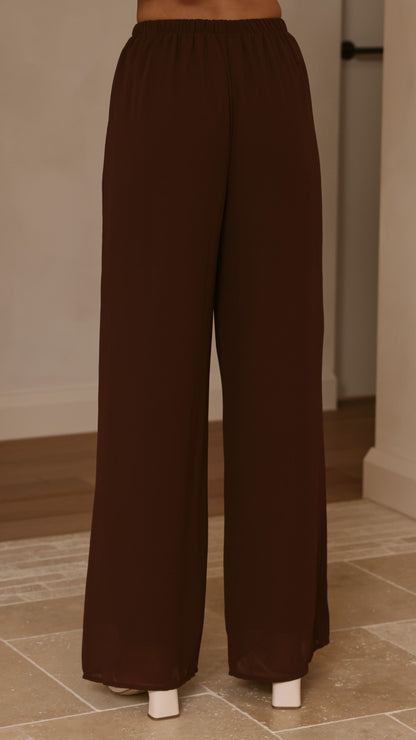 Zabrina Semi Sheer Strapless Top and Pants Set - Chocolate